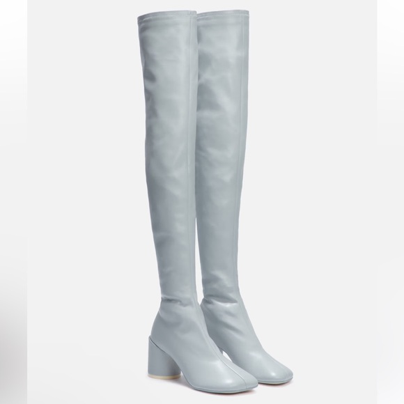 MM6 Maison Martin Margiela Shoes - MM6 Maison Margiela Anatomic Thigh High Tabi Shaped Tall Heeled Boot Pearl Blue